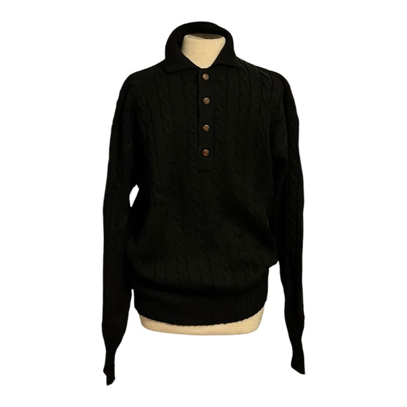 Robert Peritz Polo Sweater Wool Black Size Large New With Tags Bullocks 1980s - Picture 2 of 6